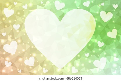 Light Green, Red vector love background with heart. Paper note. Valentine's greeting polygonal card. Triangular illustration for your business. Stock template for your design.
