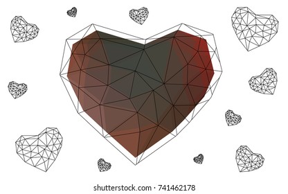 Light Green, Red vector love background with heart. Paper note. Valentine's greeting polygonal card. Triangular illustration for your business. Stock template for your design.