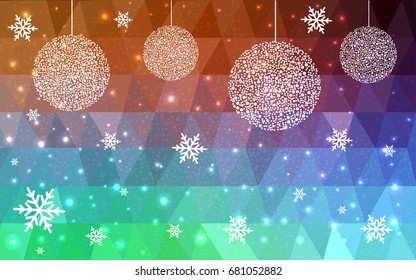 Light Green Red vector low poly crystal background with snowflakes. Polygon christmas design pattern . Low poly illustration of New Year celebration.