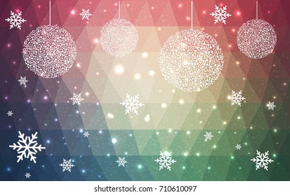 Light Green Red vector low poly crystal background with snowflakes. Polygon christmas design pattern . Low poly illustration of New Year celebration.