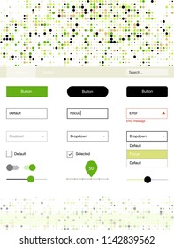 Light Green, Red vector Material Design Kit with dots. Colorful ui/ux kit with header consisted of spheres. This template you can use for websites.