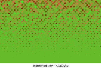 Light Green, Red vector modern geometrical circle abstract background. Dotted texture template. Geometric pattern in halftone style with gradient. 