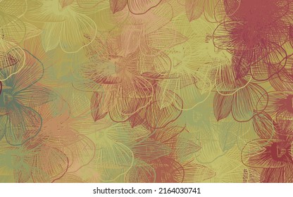 Light Green, Red vector natural background with flowers. Colorful illustration in doodle style with flowers. Hand painted design for web, leaflets.