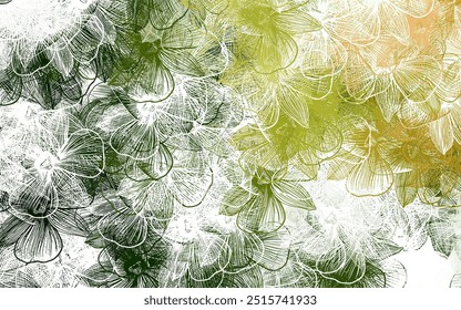 Obra de arte natural de Vector rojo verde claro con flores. Ilustración colorida con flores en estilo doodle. El mejor diseño para tu negocio.
