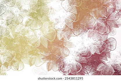 Hellgrün, roter Vektor, natürlicher Hintergrund mit Blumen. Doodle Illustration von Blumen im Origami-Stil. Muster für Tapeten, Malbücher.