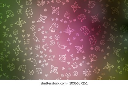 Light Green, Red vector pattern with fresh ingredients. Illustration with set of fresh food in doodle style. Pattern for ads of breakfast, lunch, dinner.