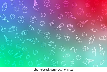 Light Green, Red vector pattern with delicious cookies. Blurred decorative design of desserts in doodle style. Template of children's food in cafe.