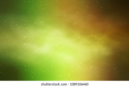 Light Green, Red vector pattern with night sky stars. Space stars on blurred abstract background with gradient. Best design for your ad, poster, banner.