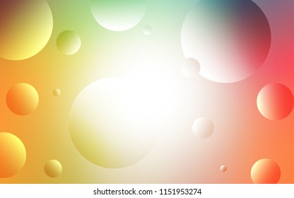 Light Green, Red vector pattern with spheres. Blurred decorative design in abstract style with bubbles. Pattern can be used for futuristic ad, booklets.