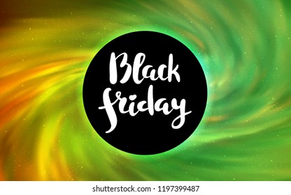 Light Green, Red vector pattern with a black hole, stars. Colorful black hole with shining night sky stars. Black Friday design for ads, commercials.