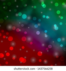 Light Green, Red vector pattern with circles, stars. Glitter abstract illustration with colorful drops, stars. Pattern for wallpapers, curtains.