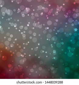 Light Green, Red vector pattern with circles, stars. Abstract illustration with colorful shapes of circles, stars. Pattern for trendy fabric, wallpapers.