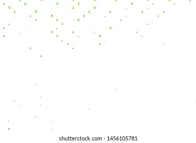 Light Green, Red vector pattern with EUR, JPY, GBP. Abstract illustration with colored financial digital symbols. Smart design for your business advert of economic, wealth.
