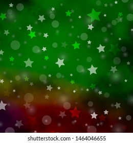 Light Green, Red vector pattern with circles, stars. Abstract illustration with colorful spots, stars. Pattern for trendy fabric, wallpapers.