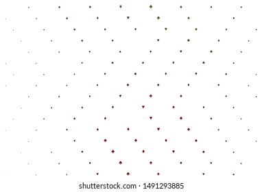 Light Green, Red vector pattern with symbol of cards. Shining illustration with hearts, spades, clubs, diamonds. Design for ad, poster, banner of gambling websites.