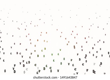 Light Green, Red vector pattern with symbols of currency. Blurred design in simple style with symbols of currency. Design for ad, poster, banner of money making.