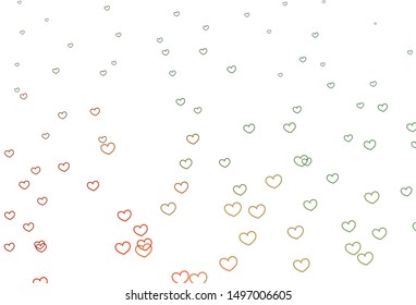 Light Green, Red vector pattern with colorful hearts. Hearts on blurred abstract background with colorful gradient. Pattern for valentine's ad, booklets.