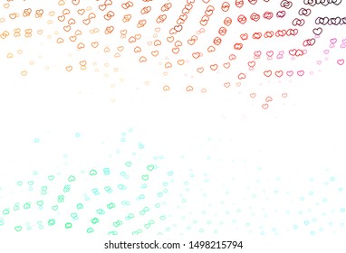 Light Green, Red vector pattern with colorful hearts. Blurred decorative design in doodle style with hearts. Design for your business advert of anniversary.