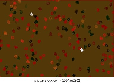 Light Green, Red vector pattern with spheres. Glitter abstract illustration with blurred drops of rain. Pattern of water, rain drops.