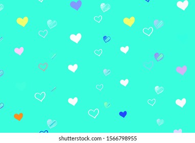 Light Green, Red vector pattern with colorful hearts. Hearts on blurred abstract background with colorful gradient. Template for Valentine's greeting postcards.