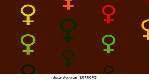 Light Green, Red vector pattern with feminism elements. Illustration with signs of women's strength and power. Design for landing pages.