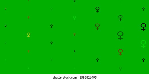 Light Green, Red vector pattern with feminism elements. Colorful illustration with gradient feminism shapes. New side for your design.