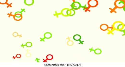 Light Green, Red vector pattern with feminism elements. Simple design in abstract style with women’s rights activism. New side for your design.