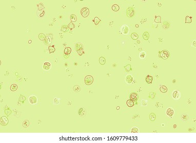 Light Green, Red vector pattern with fresh ingredients. Abstract background with colorful Fast Food illustrations. Template for meal cooking in kitchen.