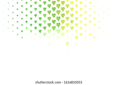 Light Green, Red vector pattern with colorful hearts. Illustration with shapes of gradient hearts on blur backdrop. Pattern for carnival, festival romantic leaflets.