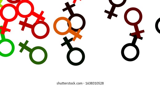 Light Green, Red vector pattern with feminism elements. Colorful feminism symbols with a gradient in modern style. Design for International Women’s Day.