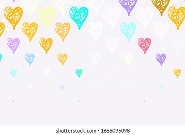 Light Green, Red vector pattern with colorful hearts. Shining illustration with hearts on abstract template. Pattern for marriage gifts, congratulations.