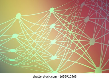 Light Green, Red vector pattern with artificial intelligence network. Shining illustration with AI shapes on abstract template. Smart design for promotion of bid data.