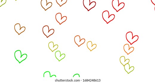 Light Green, Red vector pattern with colorful hearts. Beautiful colored illustration with hearts in celebration style. Pattern for marriage gifts, congratulations.