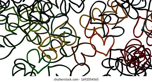 Light Green, Red vector pattern with colorful hearts. Glitter abstract illustration with colorful hearts in romantic style. Pattern for valentine's ad, booklets.