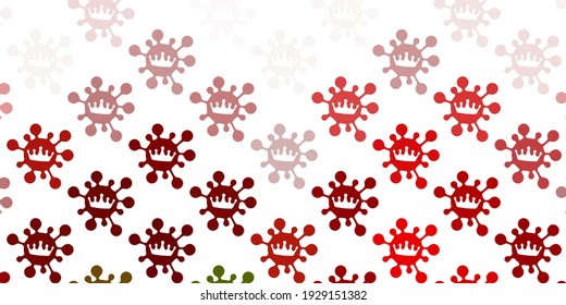 Light green, red vector pattern with coronavirus elements. Smart illustration with covid signs in decorative style. Simple drawing against danger fever.