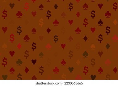 Light green, red vector pattern with symbol of cards. Glitter abstract sketch with isolated symbols of playing cards. Pattern for leaflets of poker games, events.