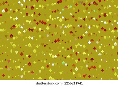 Light Green, Red vector pattern with symbol of cards. Blurred decorative design of hearts, spades, clubs, diamonds. Pattern for booklets, leaflets of gambling houses.