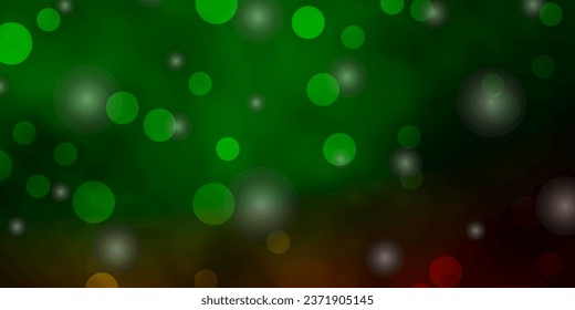 Light Green, Red vector pattern with circles, stars. Abstract design in gradient style with bubbles, stars. Pattern for wallpapers, curtains.