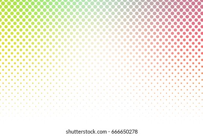 Light Green, Red vector pattern with colored spheres. Geometric sample of repeating circles on white background in halftone style.