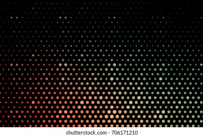 Light Green, Red vector pattern with colored spheres. Geometric sample of repeating circles on white background in halftone style.