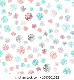Light Green, Red vector seamless doodle bright pattern. A vague abstract illustration with flowers in doodles style. The best blurred design for your business.