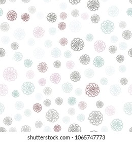 Light Green, Red vector seamless abstract doodle template. Flowers on blurred abstract background with gradient. Completely new template for your brand book.