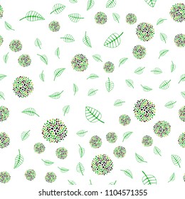 Light Green, Red vector seamless elegant background with leaves and flowers. Leaves, flowers in natural style on white background. Completely new template for your design.