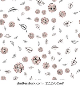 Light Green, Red vector seamless abstract background with leaves and flowers. Leaves, flowers in natural style on white background. Hand painted design for web, leaflet, textile.