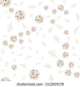 Light Green, Red vector seamless doodle layout with leaves and flowers. Illustration with doodles on abstract template. Completely new design for your business.