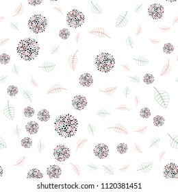 Light Green, Red vector seamless elegant template with leaves and flowers. Decorative design in Indian style on white background. Completely new design for your business.