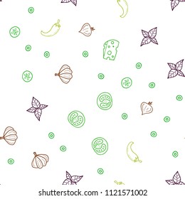Light Green, Red vector seamless pattern with fresh ingredients. Blurred decorative design of snacks in doodle style. Pattern for menu of cafes, bars, restaurants.