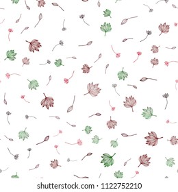 Light Green, Red vector seamless hand painted backdrop. leaves on elegant natural pattern with gradient. Hand painted design for web, leaflet, textile.