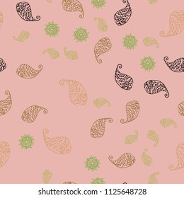 Light Green, Red vector seamless abstract design with leaves and flowers. Doodle illustration of leaves and flowers in Origami style. Pattern for colorful books and pages for kids.