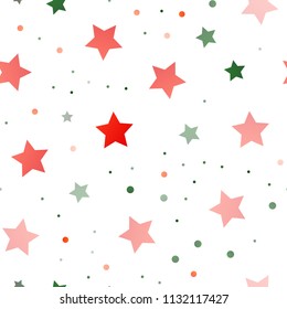 Light Green, Red vector seamless background with colored stars. Stars on blurred abstract background with gradient. The pattern can be used for wrapping gifts.